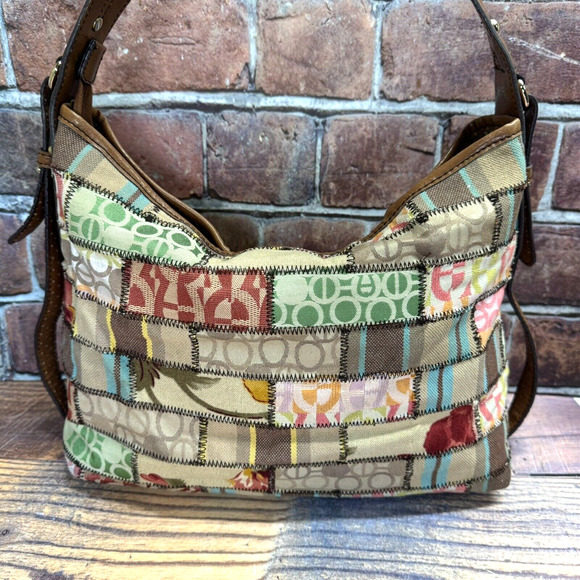Vintage Etienne Aigner Tuscon Patchwork‎ Canvas Shoulder Bag Tote Purse Boho - Picture 2 of 16